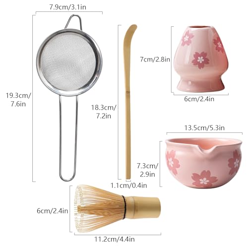 Kit de thé et matcha rose avec bol et fouet en céramique - 3