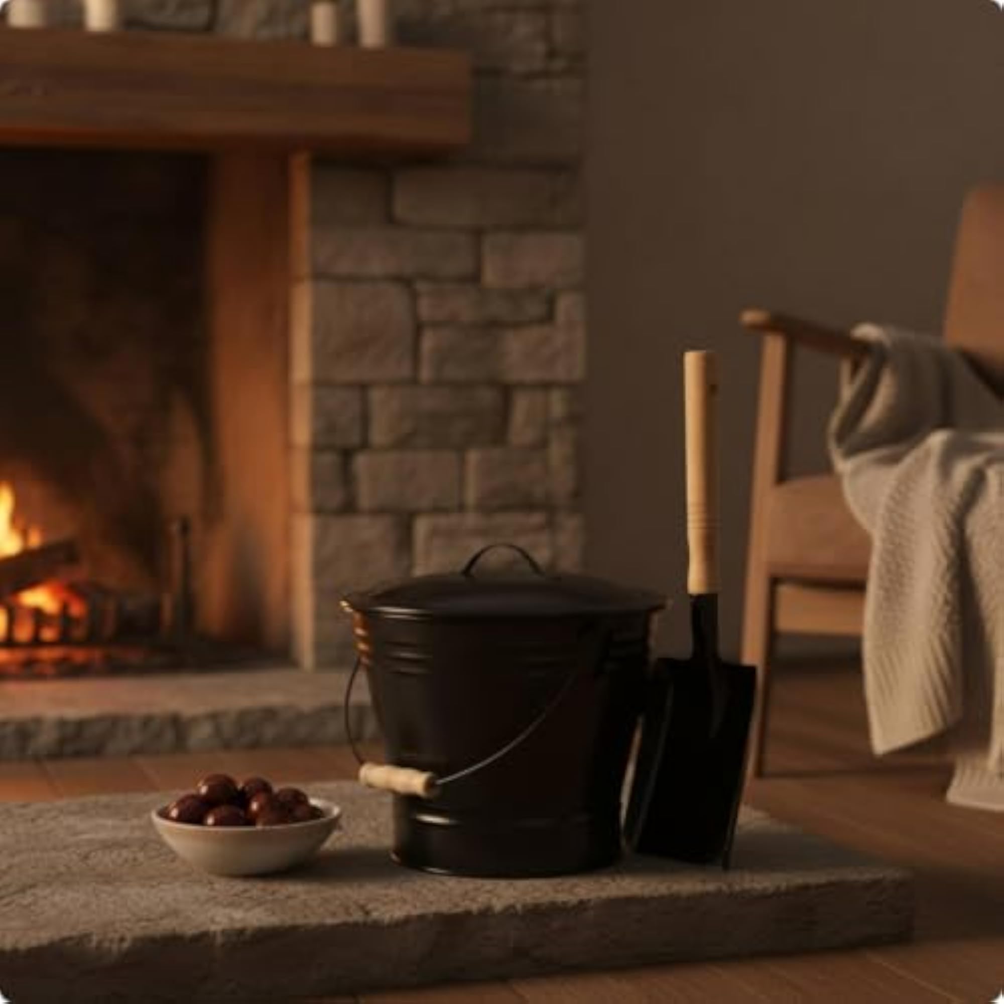 Compact Iron Fireplace Bucket with Lid