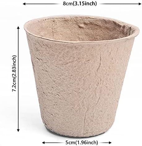 Cymax 100 Pack 8cm Round Fibre Biodegradable Pot Seed Seedling Pot with 100pcs Plastic Plant Lables, Biodegradable Herb Plant,Flower,Seed Starter Pots Kits, Garden Biodegradable Nursery Pot