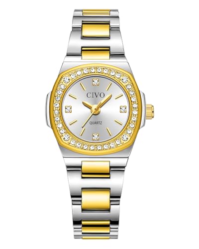 Imagen de CIVO Reloj Mujer Acero Inoxidable: Dorado Plata Pequeño Analógico Cuarzo Impermeable con Diamantes Diseñado para Muñecas Delgadas Ideal para Oficina y Negocios