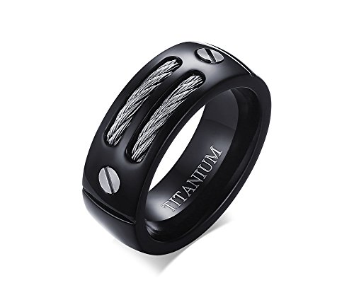 VNOX Herren Pure Titanium Zwei Ton Kabel Draht Einlegearbeit Hochzeit Engagement Band Ring Schwarz,8mm Breite