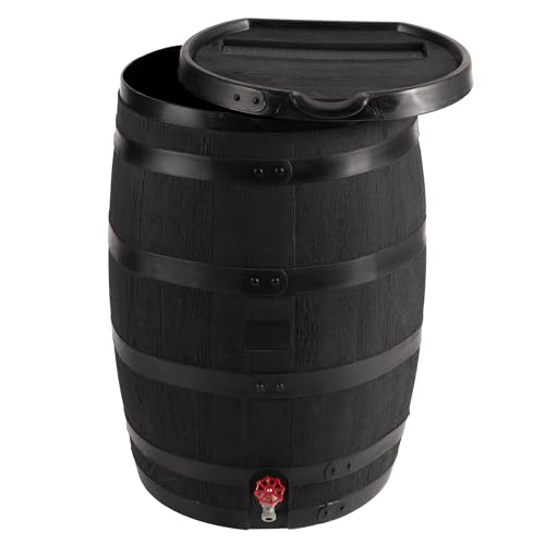 RTS Home Accents Premium 55-Gallon Eco Rain Barrel with Removable Lid, Flat Back Rain Water Collection Barrel, Made with 100% Recycled Plastic, Black by RTS Home Accents - Used condition - US$134.67