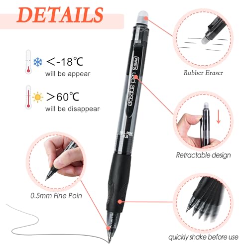 12 bolígrafos de gel borrables tinta negra punta 0.5 mm miniatura 4