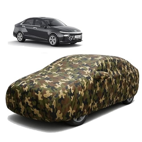 Image of Sulfar 100% Waterproof Car Body Cover Compatible with Mirror for Hyundai Verna with Long Lasting Durable Material (Triple Stitched, Full Bottom Elastic, Camouflage Army)