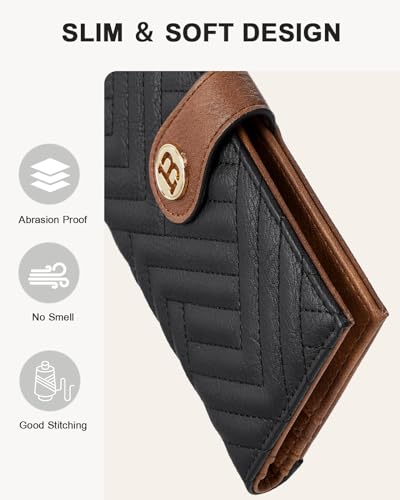 Image of BOSTANTEN Slim Wallet Women Leather RFID Blocking Credit Card Holder Bifold Thin Wallet with Zipper Pocket Black＆Brown