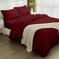 Utopia Bedding 4 Piece Double Bedding Set - Duvet Cover, Fitted Sheet with Pillow cases - Soft Brushed Microfiber (Burgundy)