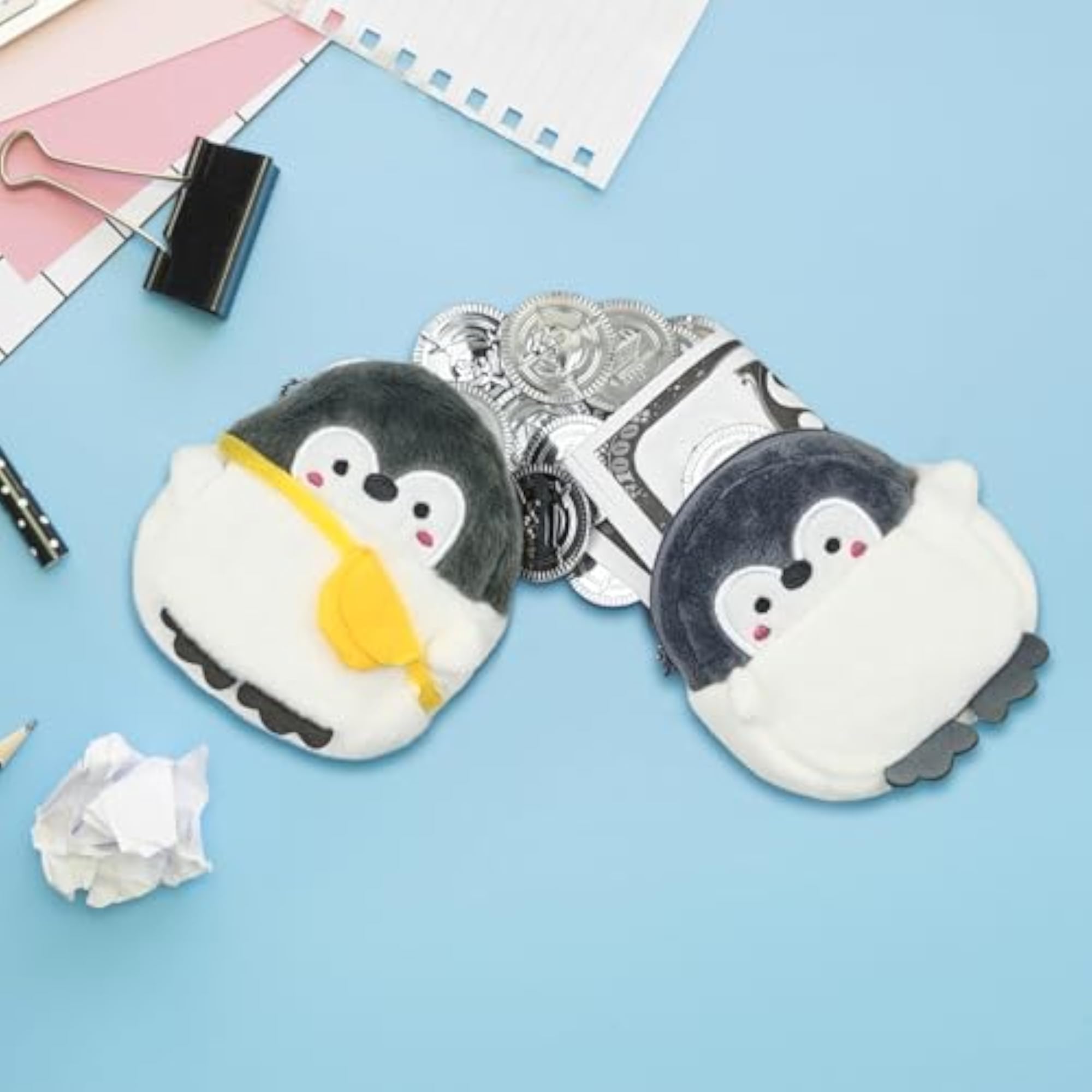 2PCS Plush Coin Pouch, Cute Penguin Change Purse