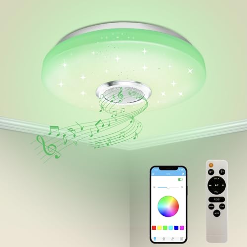 36W Dimmbar LED Deckenleuchte,Bluetooth Musik Lautsprecher,3000K-6000K...