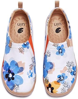 UIN Women's Walking Shoes Slip On Casual Loafers Lightweight Comfort Fashion Sneaker Forget Me Nots (5.5)