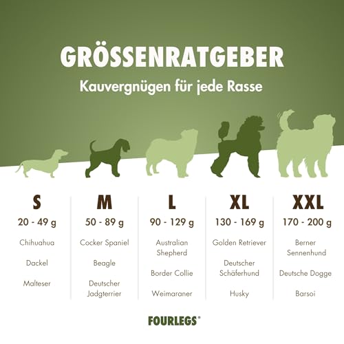 FOURLEGS® natürlicher Kausnack für Hunde aus 100% Hirschgeweih - Mineralstoffe, Kauspielzeug, Kaustange, Wildgeschmack, Geweih, Knochen, Hirsch, Kauartikel - Größe M ganz