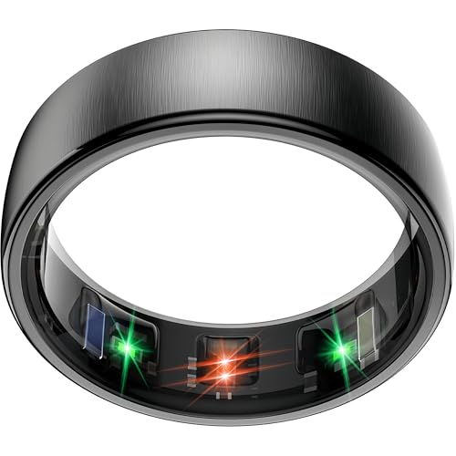 EOGBM Smart Health Ring Sleep Health Tracker for Women Men with Heart Rate, Blood Oxygen, Sleep Monitor, Steps,Calories, 5ATM Waterproof for iPhone/Android, No Subscription Fee(Black, 9#)