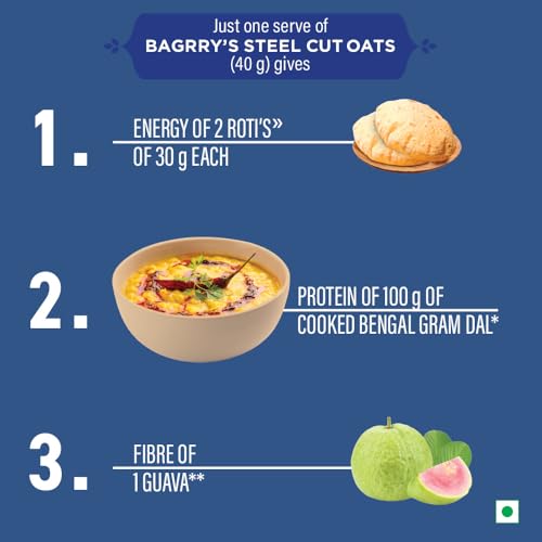 Image of Bagrry's Steel Cut Oats 1.5kg | High in Fibre & Protein | Non-GMO | No Added Sugar | Old-Fashioned Oats | Weight Management | Regulates Cholesterol | Healthy Breakfast Cereal | No Added Preservatives