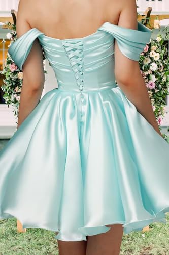 Off Shoulder Satin Homecoming Dress 2025 Strapless Pleated Short Prom Dreses for Women3