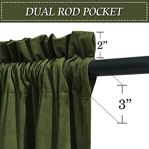 Image of RYB HOME Extra Long Velvet Curtains 102 inches for Sliding Patio Glass Door | Energy Saving, Theraml Privacy, UV Heat Blocking, for Living Room Bedroom Dining Room, Olive Green, W52 x L102, 2 Panels