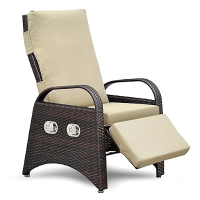 Outdoor Recliner Chair,Separate Adjustment Mechanism PE Wicker Adjustable Reclining Lounge Chair and Removable Soft Cushion,Armchair and Ergonomic for Home, Sunbathing or Relaxation