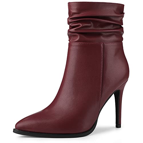 Allegra K Allegra K Women's Slouched Pointed Toe Stiletto Heel Burgundy Ankle Boots 9 M US