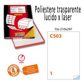 MARKIN etichetta adesiva c / 503 210x297mm 50fg a4 poliestere trasp. lucido x laser