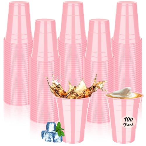 Gabaro Pink Plastic Cups 100PCS 16 oz Disposable Party Cups for Graduation Weddings Birthdays & Festive Celebrations SnackSample Tastings Barbecues Reusable Party Supplies