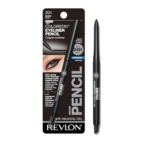 Revlon ColorStay Pencil Waterproof Eyeliner, Smudge-Proof, Eye Makeup with Built-In Sharpener, Packaging May Vary, 201 Black, 0.01 oz