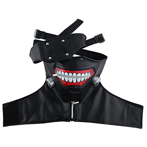 Fanforty Tokyo Ghoul Mask Kaneki Ken Adjustable Zipper PU Leather Mask, Adjustable Mask Detatchable Eye Patch Costume Props for Halloween Cosplay Party