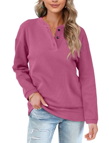 Image of OFEEFAN Womens Casual Sweatshirts Henley Button Up Long Sleeve Tunic Tops