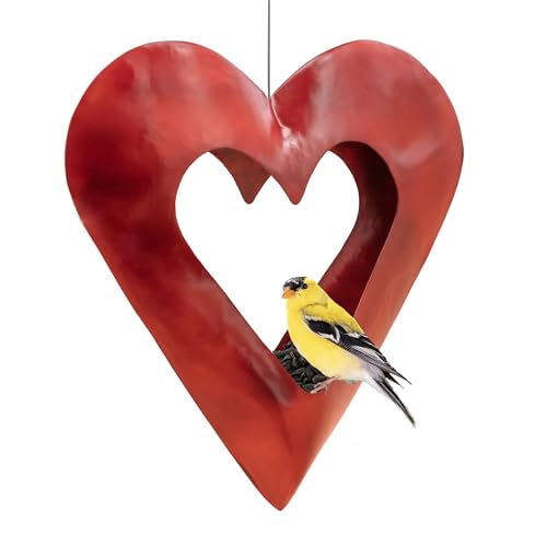 Copper Heart Red Bird Feeder