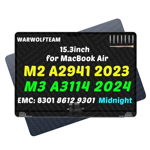 Image of 15.3inch Compatible with MacBook Air Retina A2941 2023 M2 EMC 8301 A3114 2024 M3 EMC 8612 EMC 9301 2880 x 1864 LCD Screen Display Replacement Complete Assembly (Midnight)