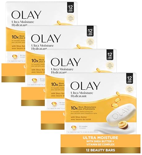 Image of Olay Beauty Bar, Ultra Moisture,10x More Moisturizers, Nourishing Conditioners, Smooth & Gentle on Skin, Vitamin B3 Complex, For All Skin Types, Shea Butter Scent, 3.17 oz, (Pack of 48)