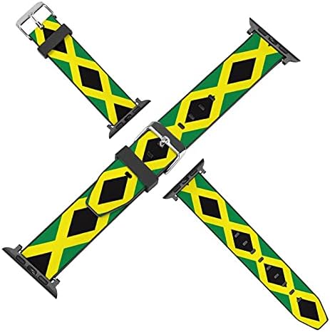 YouTary Jamaican Flag Pattern Wristband Strap Leather Compatible with Apple Watch Band Series 5 4 3 2 1 Replacement for iWatch bands