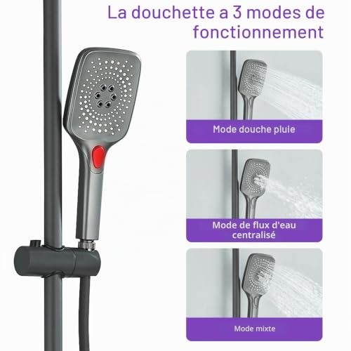 Ensemble de douche avec pomme de douche fini gris haute qualité