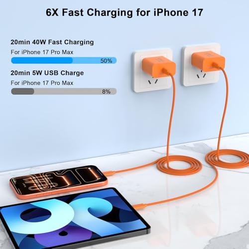 Image of [Apple MFi Certified] iPhone 17 Pro Max Charger Fast Charging, 2 Pack 40W USB C Charger Block with 10FT Long Woven Type C Charging Cable Cord for iPhone 17 /17 Pro Max /17 Pro /Air /16 /15 /16 15 Pro Max