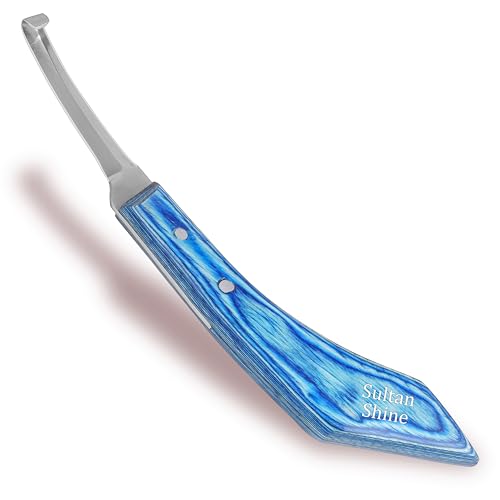 Sultan Shine Dual Sided Hoof Knife Trimmer with Ultra-Sharp J2 Japanese Stainless Steel Narrow Blade Ergonomic Handle Professional Farrier Tool for Horses Cows & Farm Livestock (Right-Handed)