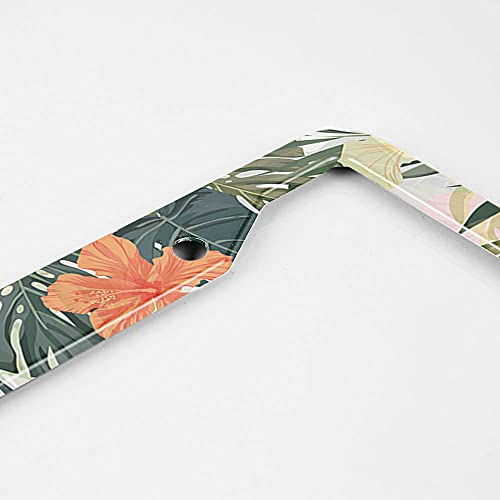 Beabes Hawaiian License Plate Frame Retro Tropical Car Frames, License Plates Holder， Leaves Hibiscus Flowers License Plate Cover Aluminum Metal Frames For Women Men Auto Decoration #TOP2
