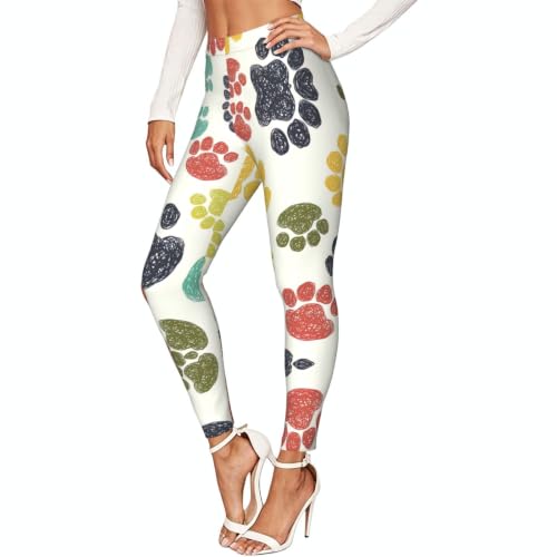 Leggings deportivos de mujer con estampado de huellas: ropa de compresión suave colorida