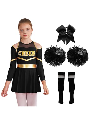 Tenue de pour enfants avec robe de danse à manches longues et pompons pour le carnaval scolaire
