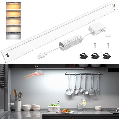 Image of WOBANE 16.5 inch Under Cabinet Lighting,5 Color Settings,Under Counter Lights for Kitchen,Hand Wave Activated,Touchless for Cabinet,Shelf,Under Desk,Color Tunable 2700K to 6000K,Dimmable,White,1000LM