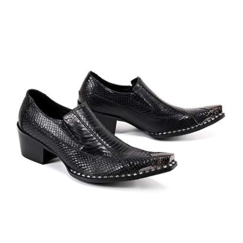 Luxrious Metal Toe for Men Slip On Style Imitation Snake Skin Rivet Sole Genuine Leather Block Heel Soft Formal Dress4