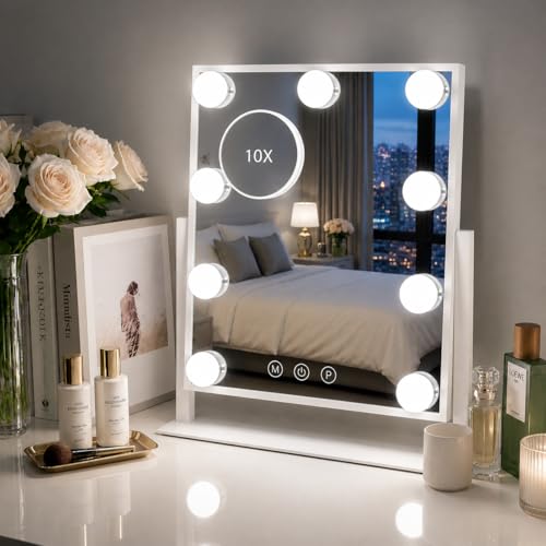 Sucedey Specchietto da Trucco, 35x30cm Specchio Illuminato con 9 Lampadine,
