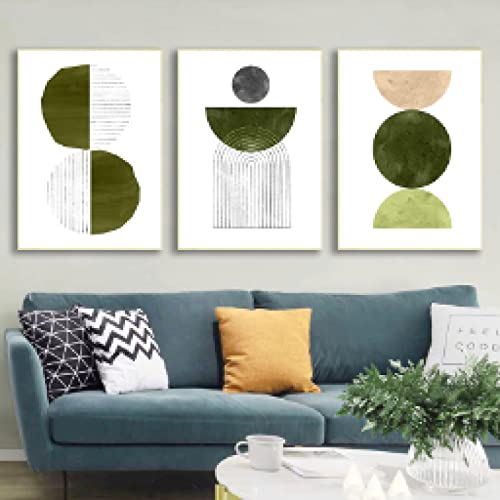 Impression sur toile vert olive abstrait pour une déco de salon Mid Century