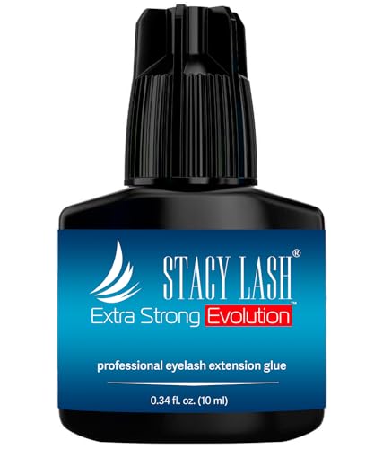 Extra Strong Evolution Eyelash Extension Glue Stacy Lash (0.34 fl.oz/10 ml)/1-2 Sec Dry/Retention – 8 Weeks/Professional Supplies/Black Adhesive