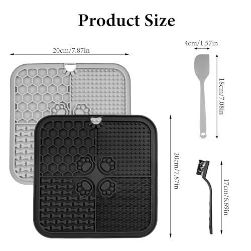 2 STK Schleckmatte Katze, 20x20 cm Leckmatte Hund Schleckmatte Hund mit Saugnäpfen, Futtermatte für Butter, Joghurt Hundespielzeug, zur Langsames Essen, mit Spatel/Bürste