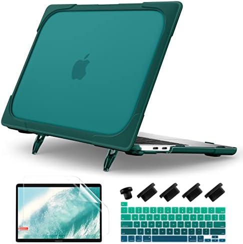 Batianda Heavy Duty Case for New MacBook Pro 13 Inch 2022 2020 A2338 M2 M1 Chip A2289 A2251 with Touch Bar, Shockproof Hard Shell Case with TPU Bumper Fold Kickstand & Keyboard Cover Skin, Deep Teal