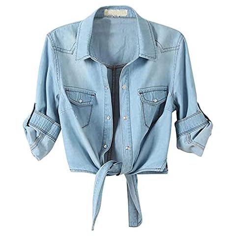 VEMOW Camisa de Mezclilla con Nudo para Mujer Cover