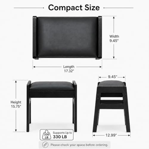 BAMBOOHOMIE Foot Stool Ottoman, Modern Vanity Stool Chair for Makeup with Removable Cushion & Side Handles, Bamboo Ottoman for Living Room Bedroom Office, Small Foot Rest for Couch (Black - Black) by BAMBOOHOMIE - Used condition - Image 4