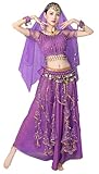 TLMNU Bollywood Costume alloween Dance Belly Crop top Chiffon Dance Costume for Women 02A-Purple