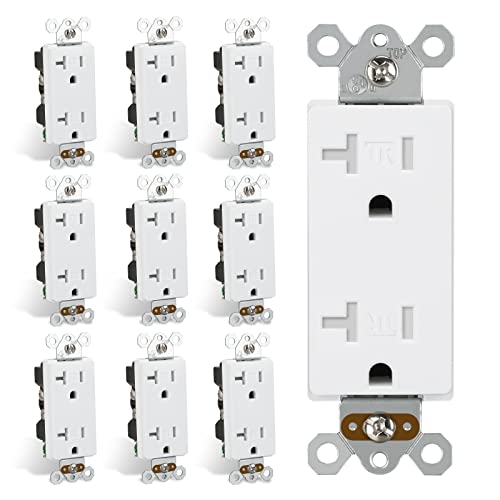Topeler 20A Tamper Resistant Duplex Receptacle Standard Wall Outlet, Decorative Electrical Receptacle, Child Proof Safety, Self-Grounding, White, Ul Listed, 10 Pack #TOP7