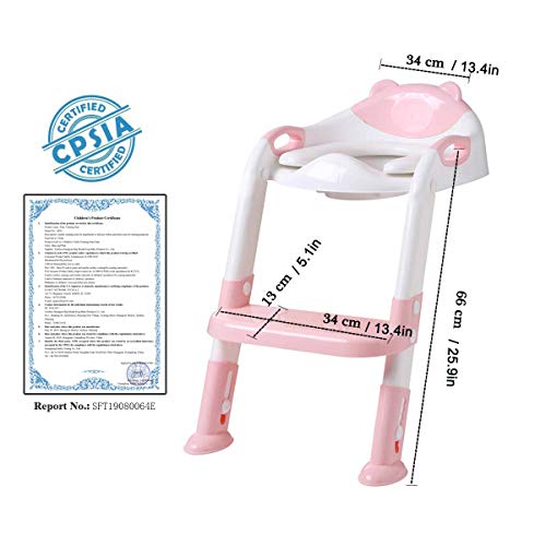 711TEK Potty Training Seat Toddler Toilet Seat with Step Stool Ladder,Potty Training Toilet for Kids Boys Girls Toddlers-Comfortable Safe Potty Seat Potty Chair with Anti-Slip Pads Ladder (Pink)