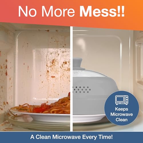 Image of Mikro Innovations Glass & Silicone Microwave Splatter Cover - Tall and Collapsible Design that fits 6-10.5in Plates and Bowls - Space Saving, BPA Free & Dishwasher Safe (1, Gray, large)