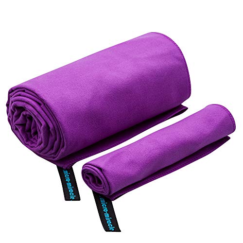MICRO-MIRACLE XXL Travel Towel - 2 Quick Dry and Extra Soft Microfiber Towels, Lightweight and Compact for Gym, Swim Practice, Travel, Backpacking, Camping, RV, Beach, Camping (Purple)