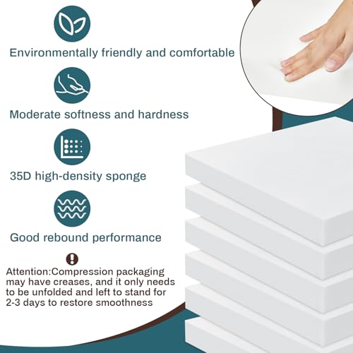 Image of Frienda 6 Pack 2 inch X 16 inch X 16 inch Upholstery High Density Foam Cushion White Replacement Cushion or Commercial Use Stuffing Craft Foam Couch Chair Padding DIY Projects